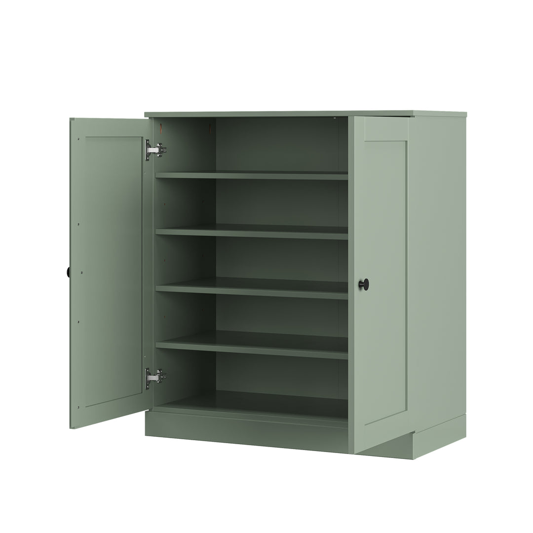 100% Solid Wood Shoe Storage Cabinet with Shaker Doors, Adjustable Shelves, Space Saving Stackable Entryway Organizer, 32" W x 35.75" H