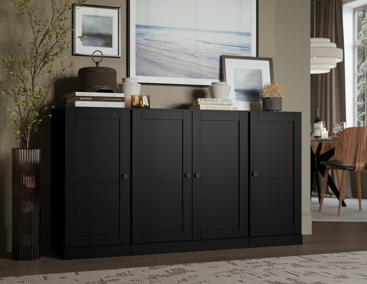 100% Solid Brazilian Pine Wood Sideboard, Shaker Doors, 2 Drawers, Adjustable Shelves, 65" Wide, 35.75" Tall