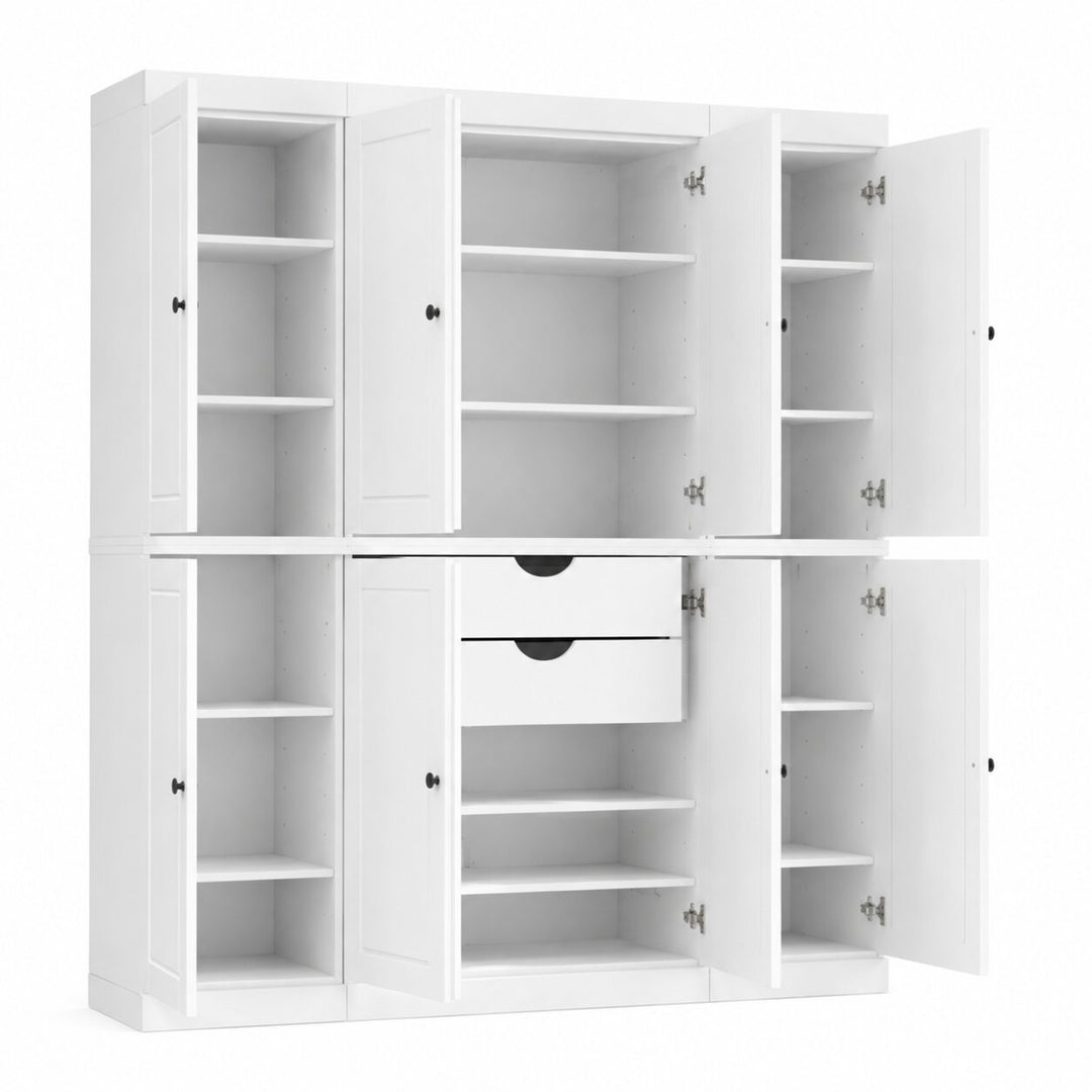 100% Solid Wood Kitchen Pantry Cabinet, Tall Freestanding Modular Storage with Raised Panel Doors & 2 Drawers, Adjustable Shelves, 65" W x 71.5" H