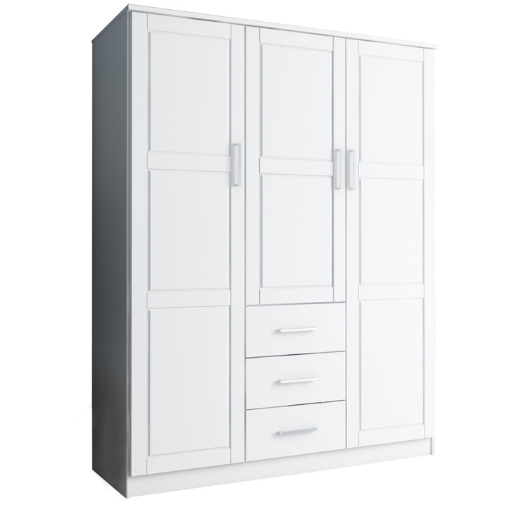 100% Solid Wood 3-Door Wardrobe Armoire with Raised Panel Doors, Bedroom Closet Storage - Cosmo Collection