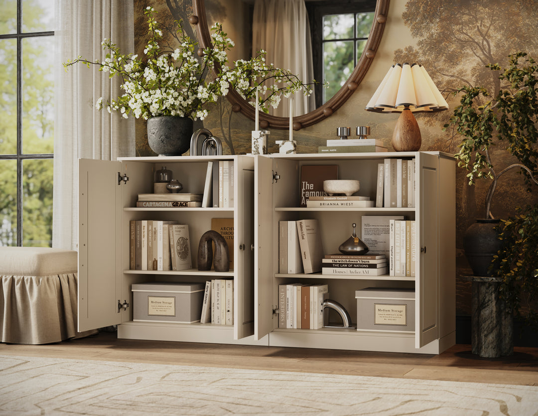100% Solid Wood Sideboard Buffet with Raised Panel Doors, Credenza Server for Dining Room Storage, 64" W x 35.75" H