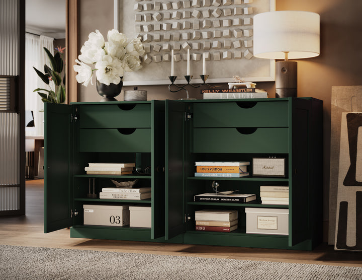 100% Solid Brazilian Pine Wood 64" Sideboard with Shaker Doors, 4-Drawers and Adjustable Shelves