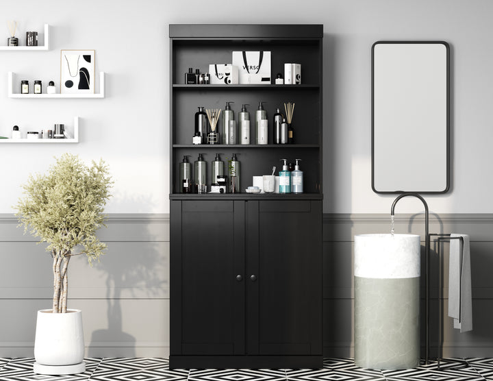 100% Solid Brazilian Pine Wood 32" Bathroom Storage Cabinet with Bottom Shaker Doors and Adjustable Shelves