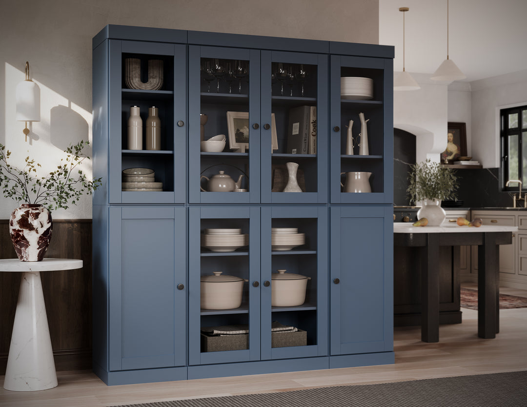 100% Solid Wood 65" China Pantry Cabinet, 6 Clear Glass, 2 Shaker Wood Doors