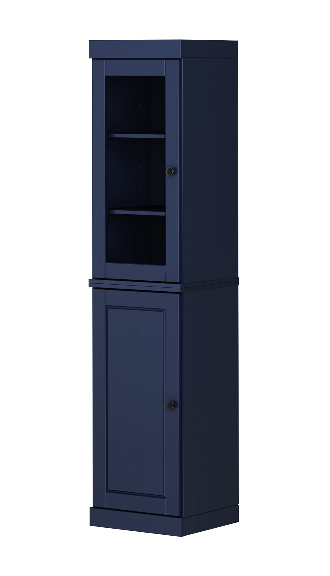 100% Solid Brazilian Pine Wood Pantry Cabinet, Raised Panel & Clear Glass Doors, Adjustable Shelves, 16.5" Wide, 71.5" Tall