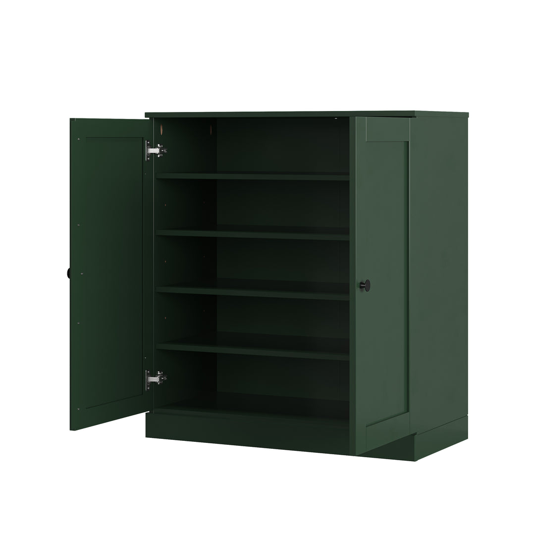 100% Solid Wood Shoe Storage Cabinet with Shaker Doors, Adjustable Shelves, Space Saving Stackable Entryway Organizer, 32" W x 35.75" H