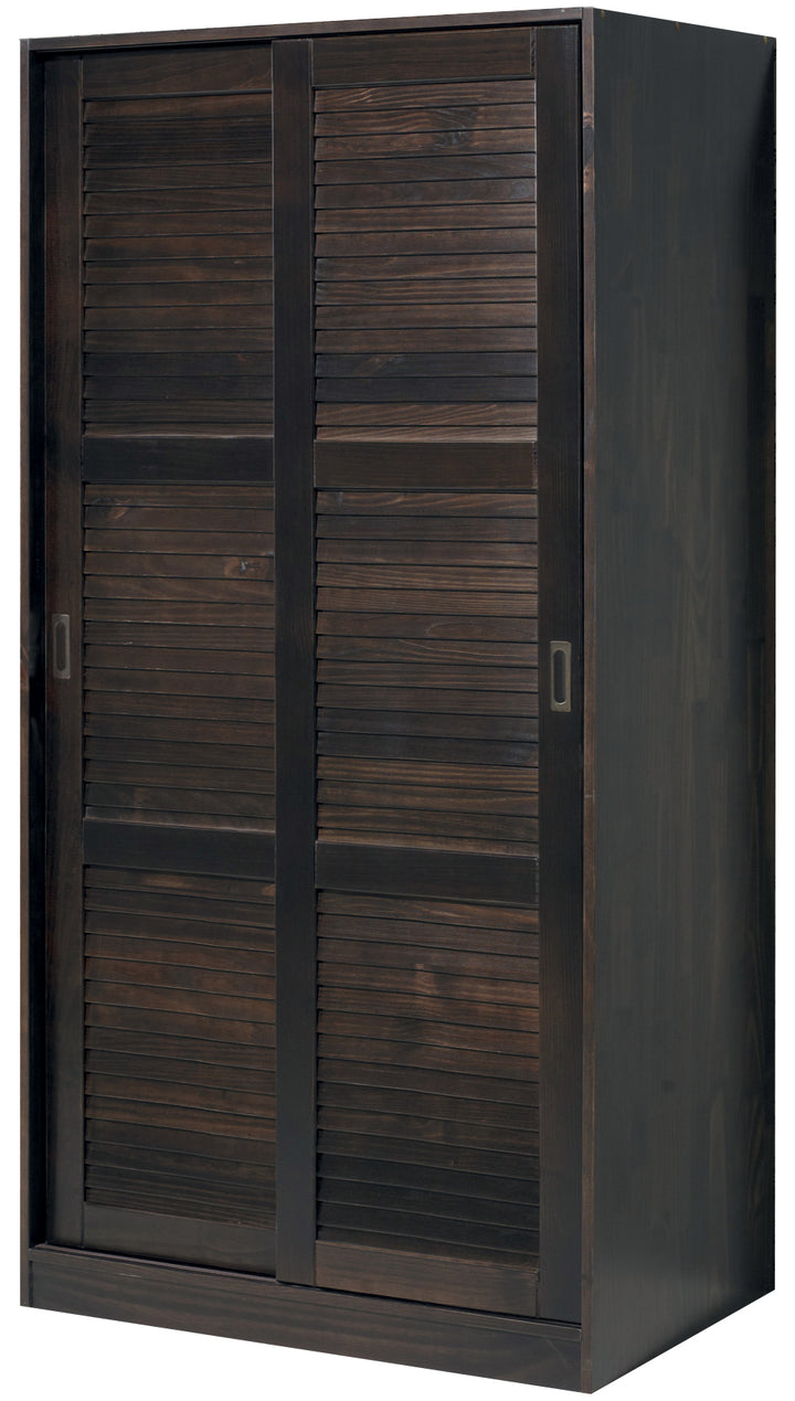 100% Solid Wood 2-Sliding Door Wardrobe Armoire, Louvered Doors, 30-40" Wardrobes - Palace Imports