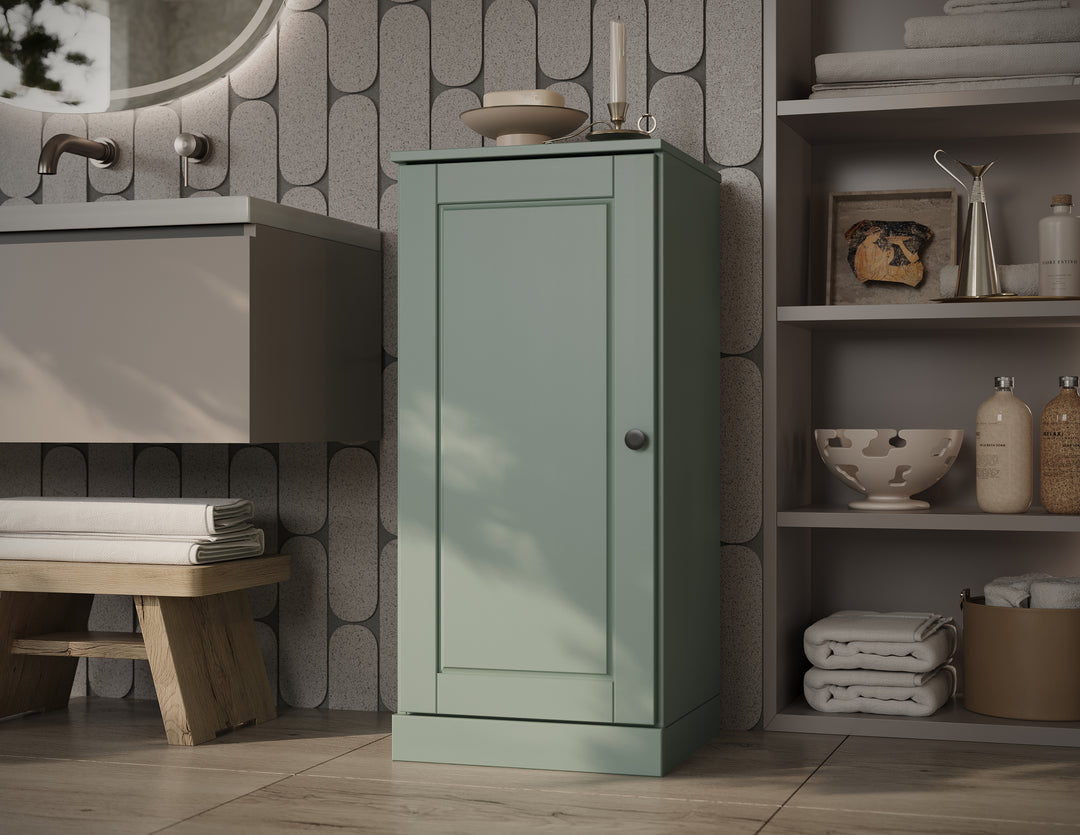 100% Solid Wood Bathroom Storage Cabinet, Raised Panel Door, 2 Drawers, Adjustable Shelves, 16.5" Wide, 35.75" Tall