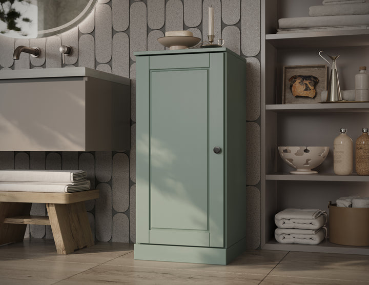 100% Solid Wood Bathroom Storage Cabinet, Raised Panel Door, 2 Drawers, Adjustable Shelves, 16.5" Wide, 35.75" Tall
