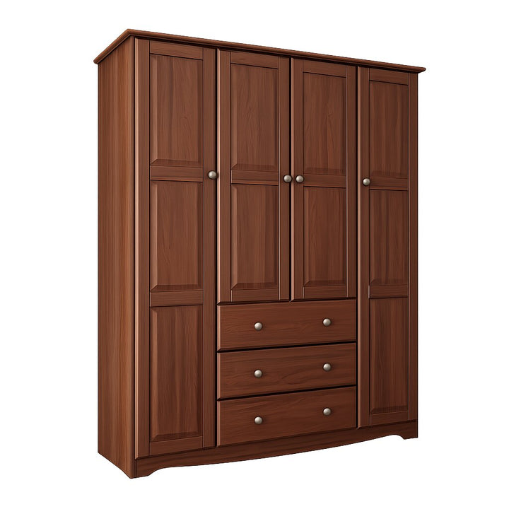 100% Solid Wood 4-Door Wardrobe Armoire with Metal Knobs, Bedroom Closet Storage - Family Collection