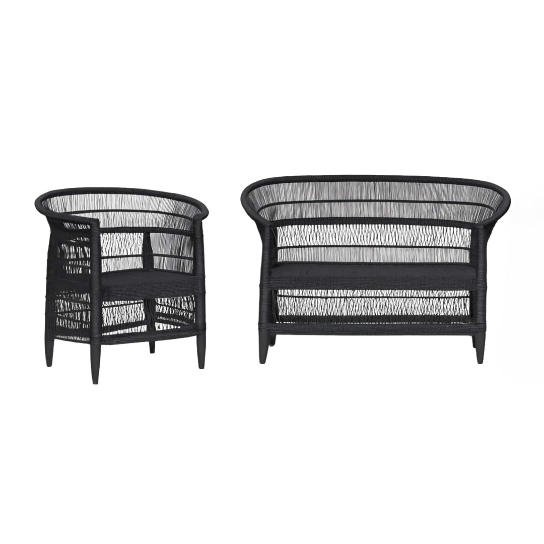 100% Handwoven Natural Rattan 2-Piece Indoor Seating Set with Chair and Loveseat, Solid Wood Frame, Boho Farmhouse, Authentic African Craftsmanship