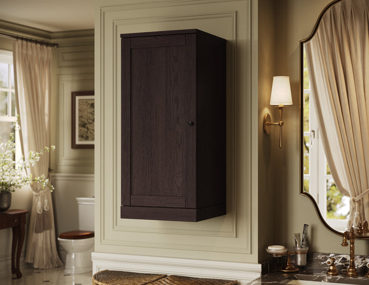 Premium 100% Solid European Oak Bathroom Wall Cabinet with Shaker Doors, 16" W x 35.75" H