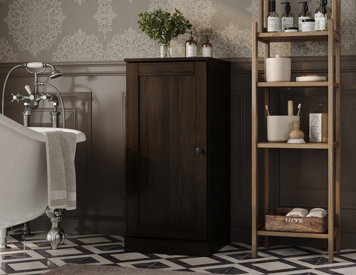 100% Solid Wood Freestanding Bathroom Linen Storage Cabinet with Shaker Door, Adjustable Shelves, 16.5" W x 35.75" H