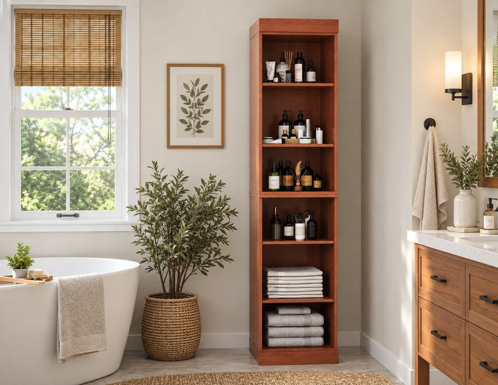 100% Solid Wood Tall Freestanding Modular Bathroom Linen Storage Cabinet with Open Shelves, Adjustable Shelves, 16.5" W x 71.5" H