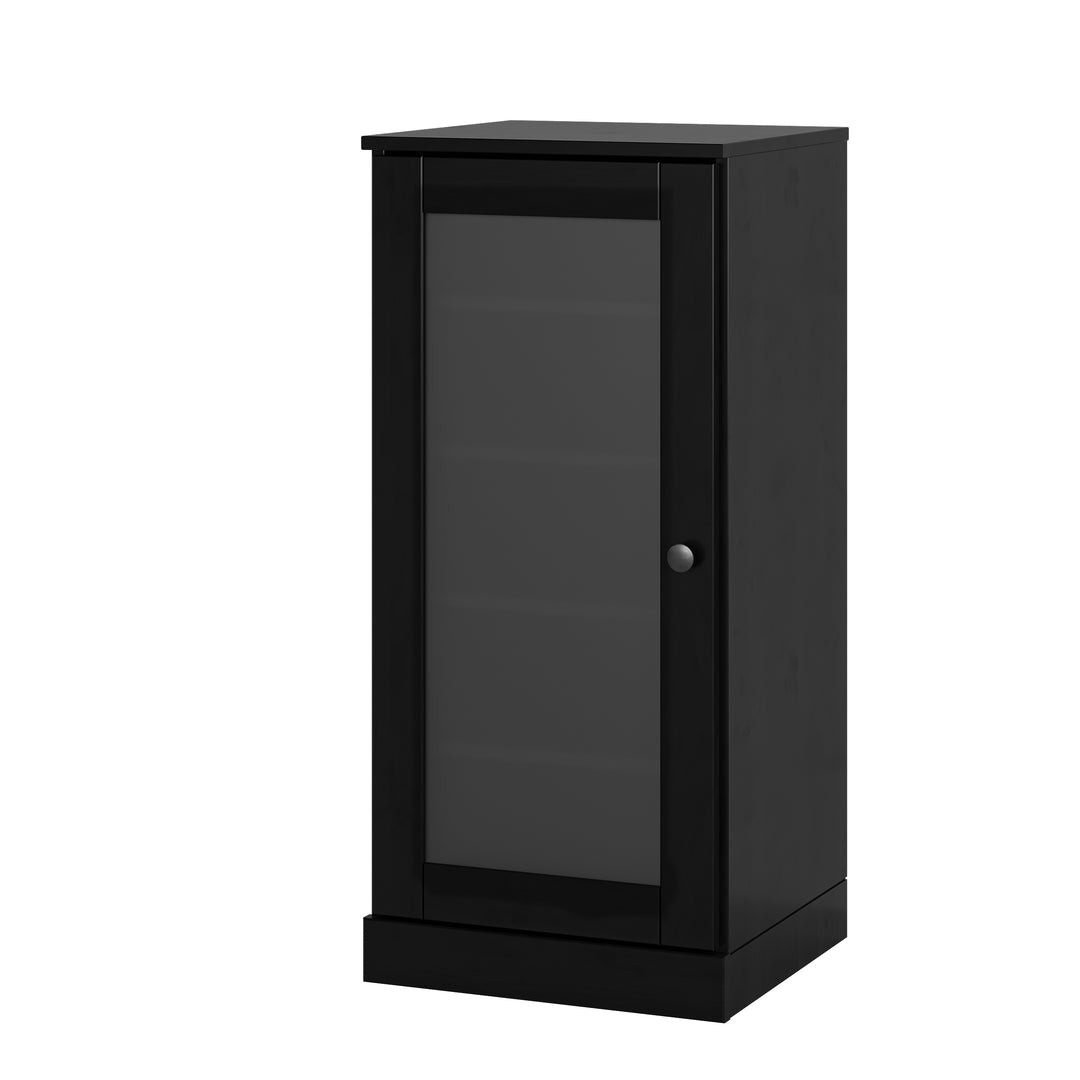100% Solid Wood Narrow Frosted Glass Door Shoe Storage Cabinet with Adjustable Shelves, Space Saving Stackable Organizer, 16.5" W x 35.75" H