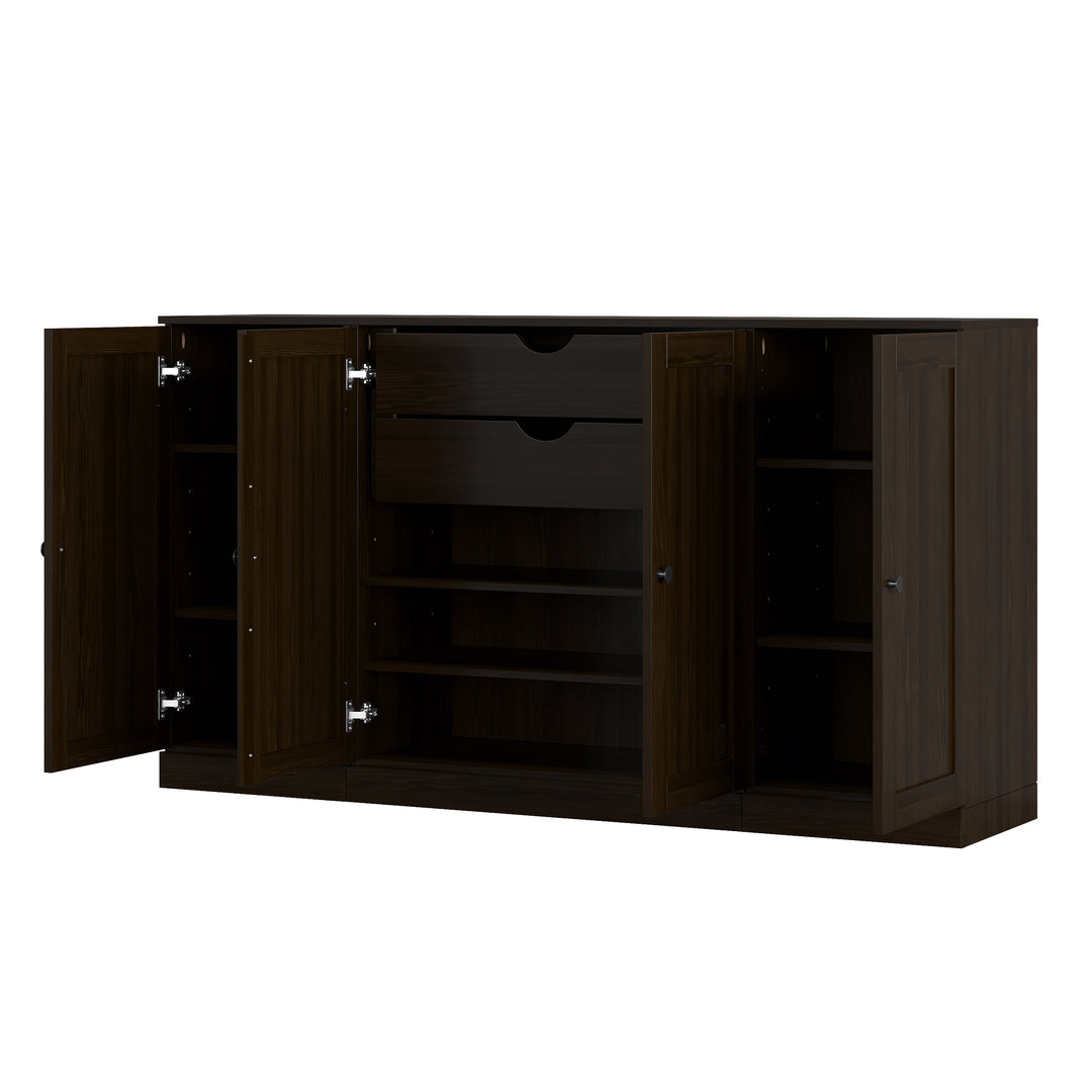 100% Solid Wood Sideboard Buffet with Shaker Doors & 2 Drawers, Credenza Server for Dining Room Storage, Adjustable Shelves, 65" W x 35.75" H