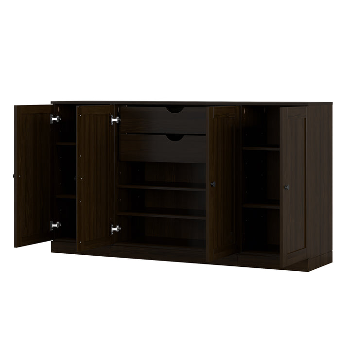 100% Solid Wood Sideboard Buffet with Shaker Doors & 2 Drawers, Credenza Server for Dining Room Storage, Adjustable Shelves, 65" W x 35.75" H