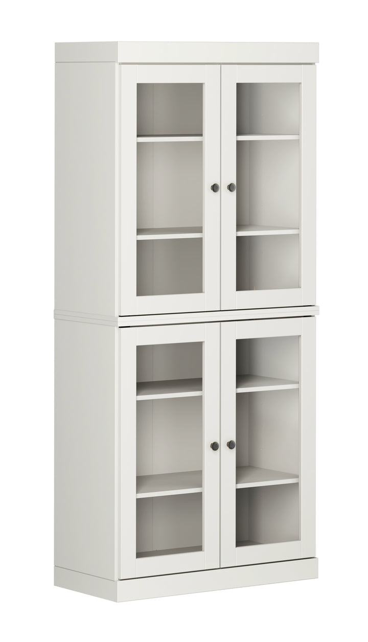 100% Solid Wood Tall Modular Bookcase Cabinet with Glass Doors, Storage Display Bookshelf with Adjustable Shelves, 32" W x 71.5" H