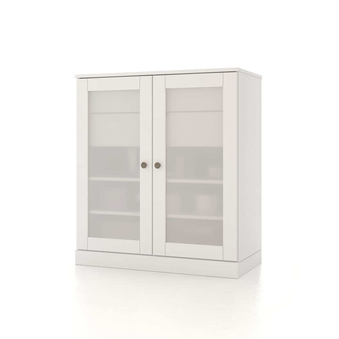 100% Solid Brazilian Pine Wood 32" Bathroom Storage Cabinet with Frosted Glass Doors, 2-Drawers and Adjustable Shelves