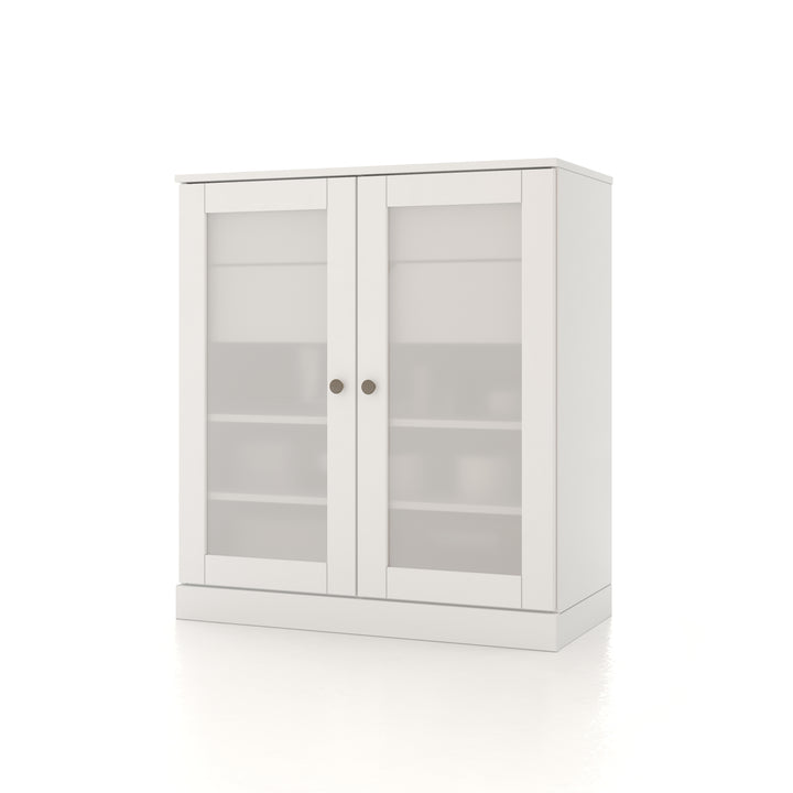 100% Solid Brazilian Pine Wood 32" Bathroom Storage Cabinet with Frosted Glass Doors, 2-Drawers and Adjustable Shelves