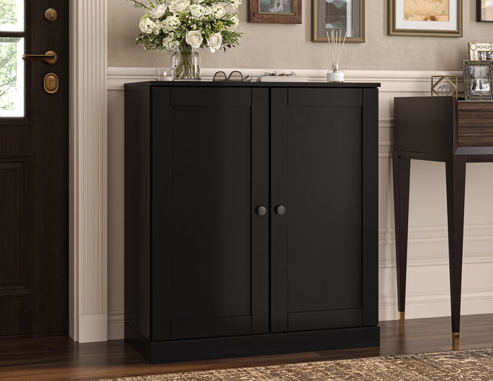 100% Solid Wood Shoe Storage Cabinet with Shaker Doors, Adjustable Shelves, Space Saving Stackable Entryway Organizer, 32" W x 35.75" H