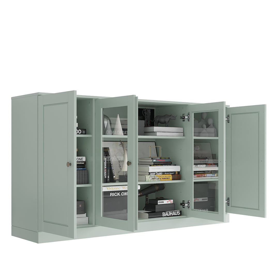 100% Solid Wood TV Stand for TVs up to 65" with Clear Glass, Raised Panel Doors, Adjustable Shelves