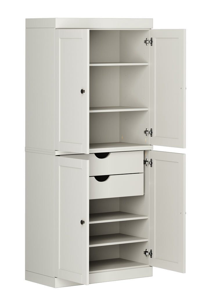 100% Solid Wood Kitchen Pantry Cabinet, Tall Freestanding Modular Storage with Shaker Doors & 2 Drawers, Adjustable Shelves, 32" W x 71.5" H