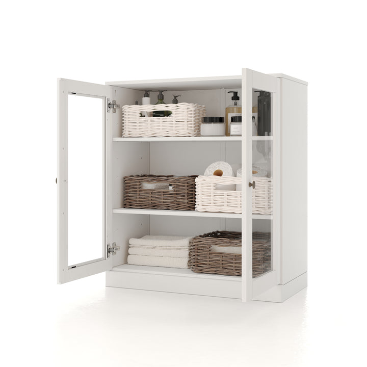 100% Solid Brazilian Pine Wood 32" Bathroom Storage Cabinet with Clear Glass Doors  and Adjustable Shelves