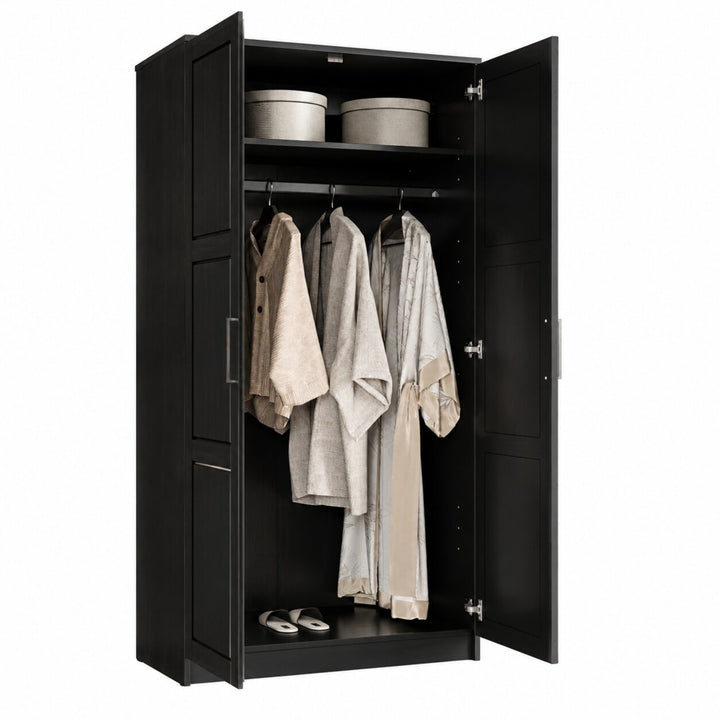 100% Solid Wood 2-Door Wardrobe Armoire with Raised Panel Doors, Bedroom Closet Storage - Urban Collection