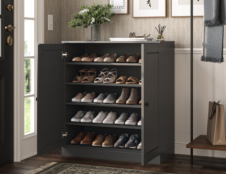 100% Solid Wood Shoe Storage Cabinet with Raised Panel Doors, Adjustable Shelves, Space Saving Stackable Entryway Organizer, 32" W x 35.75" H