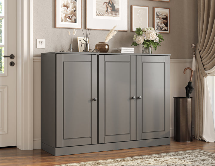 100% Solid Wood Shoe Storage Cabinet with Raised Panel Doors, Adjustable Shelves, Space Saving Modular Entryway Organizer, 48.5" W x 35.75" H