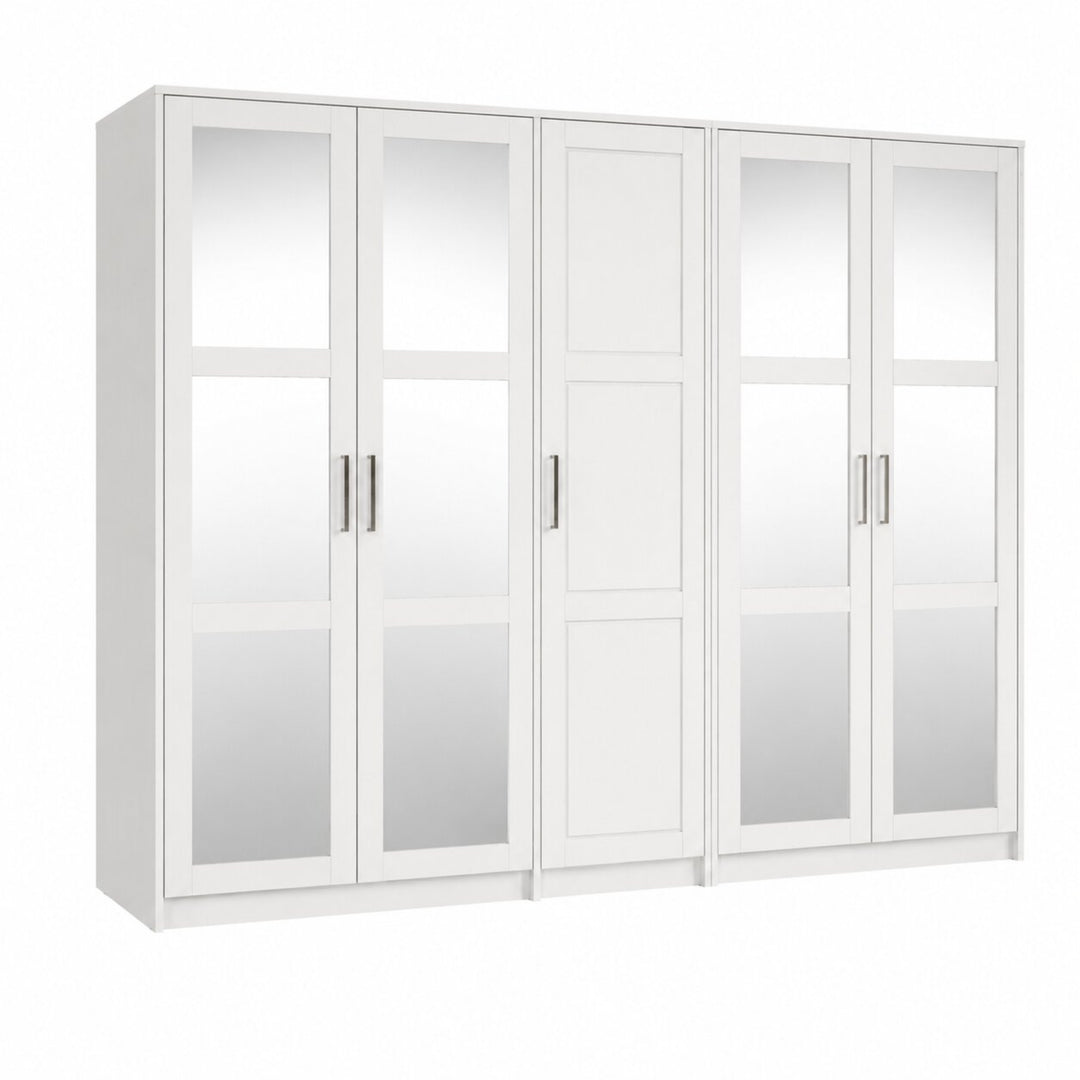 100% Solid Wood Modular 5-Door Wardrobe Armoire with Mirrored Doors, Bedroom Closet Storage - Urban Collection