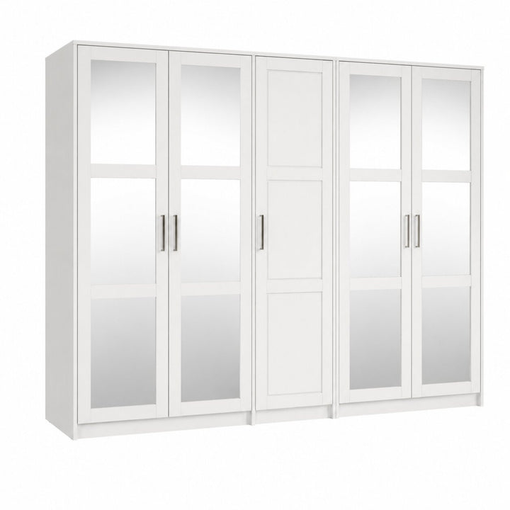 100% Solid Wood Modular 5-Door Wardrobe Armoire with Mirrored Doors, Bedroom Closet Storage - Urban Collection