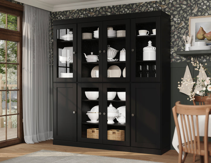 100% Solid Wood 65" China Pantry Cabinet, 6 Clear Glass, 2 Shaker Wood Doors