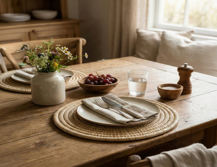 100% Handwoven Natural Rattan Round Placemats, Boho Farmhouse Kitchen & Dining, Heat-Resistant Table Mats, Handcrafted – Authentic African Craftsmanship, Placemats - Palace Imports