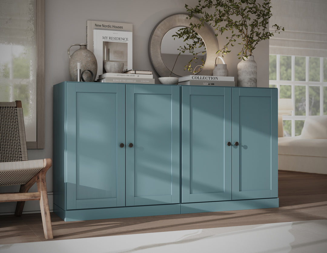 100% Solid Brazilian Pine Wood Sideboard, Shaker Doors, Adjustable Shelves, 64" Wide, 35.75" Tall