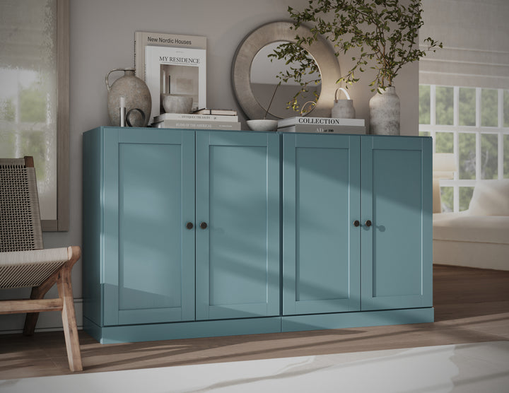 100% Solid Brazilian Pine Wood Sideboard, Shaker Doors, Adjustable Shelves, 64" Wide, 35.75" Tall