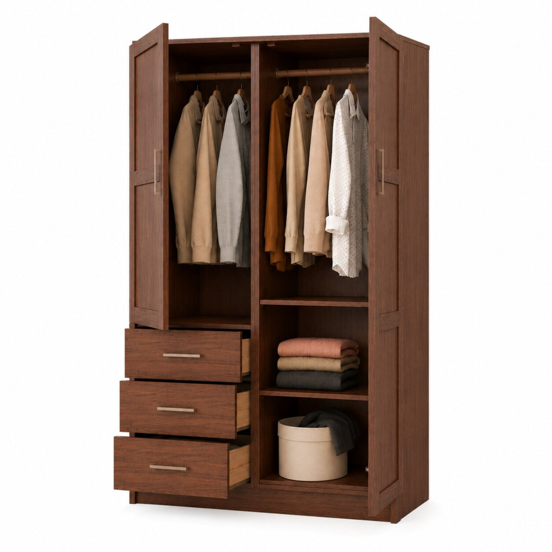 100% Solid Wood 2-Door Wardrobe Armoire with Raised Panel Doors, Bedroom Closet Storage - Metro Collection