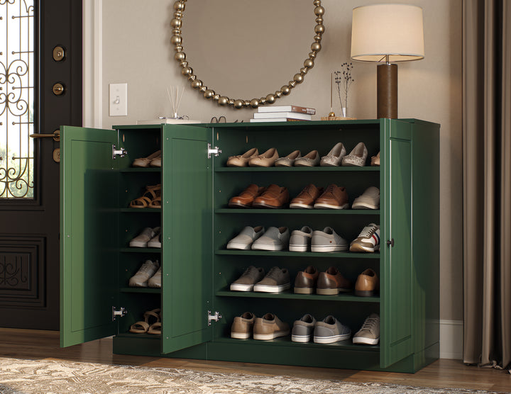 100% Solid Wood Shoe Storage Cabinet with Raised Panel Doors, Adjustable Shelves, Space Saving Modular Entryway Organizer, 48.5" W x 35.75" H