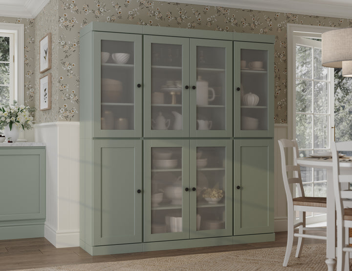 Sage 65" Solid Wood Kitchen Pantry Cabinet with Frosted Glass & Shaker Doors & 2 Drawers