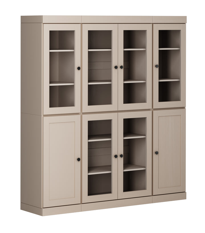 100% Solid Wood 65" China Pantry Cabinet, 6 Clear Glass, 2 Shaker Wood Doors