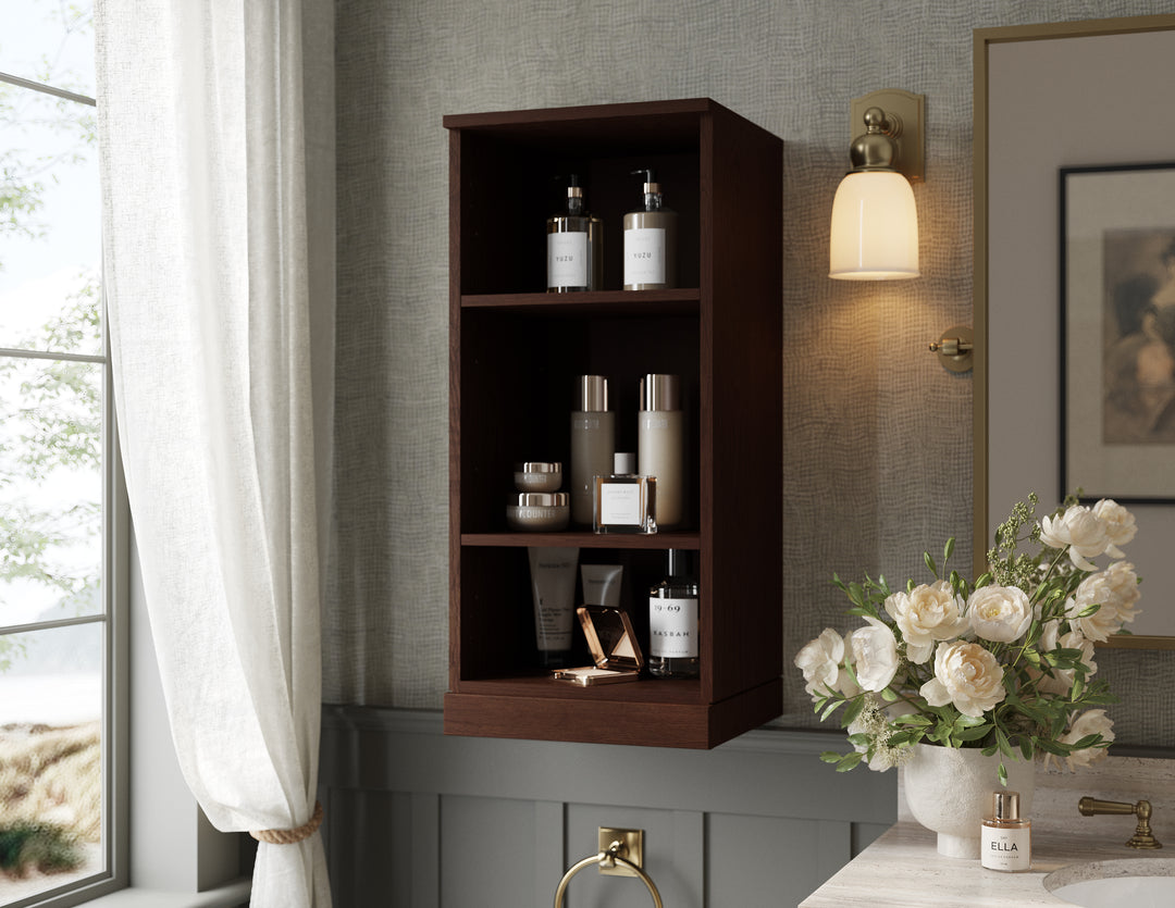 Premium 100% Solid European Oak Bathroom Wall Cabinet, Open Shelving, 16" W x 35.75" H
