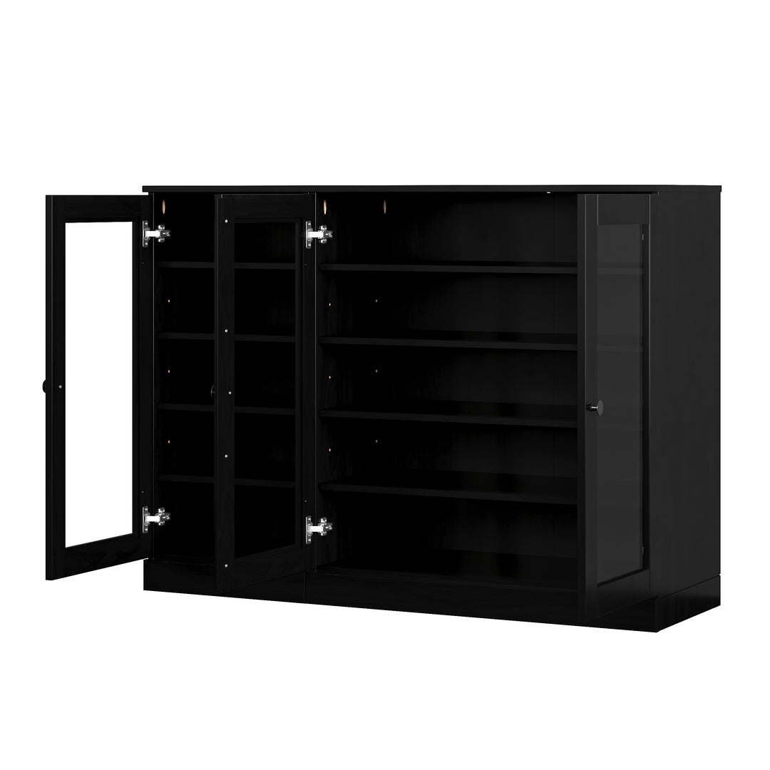 100% Solid Wood Glass Door Shoe Storage Cabinet, Adjustable Shelves, Space Saving Modular Entryway Organizer, 48.5" W x 35.75" H