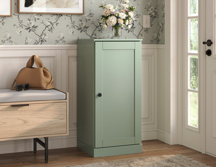 100% Solid Wood Narrow Shoe Storage Cabinet with Shaker Door, Adjustable Shelves, Space Saving Stackable Organizer, 16.5" W x 35.75" H