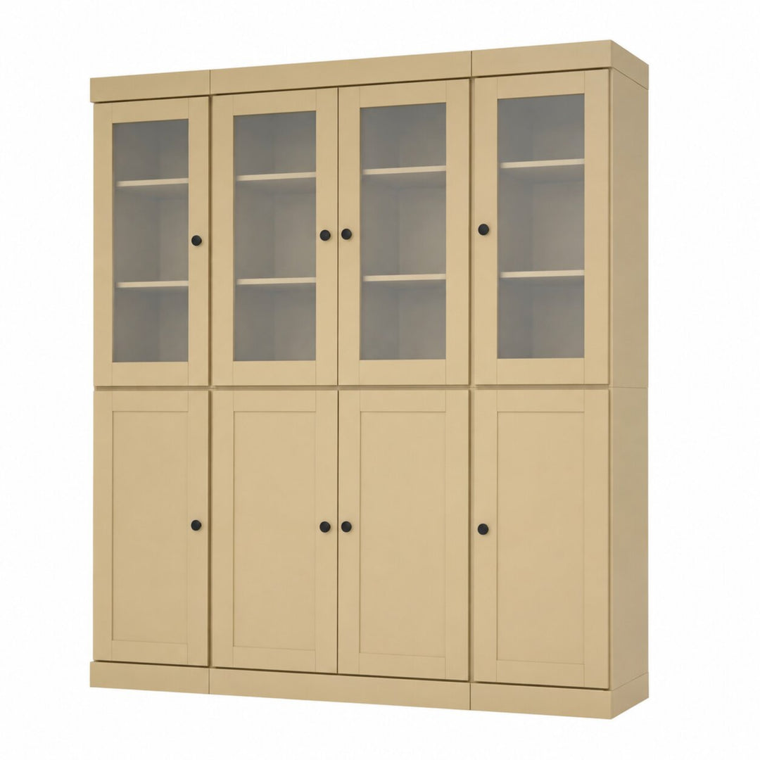 100% Solid Wood China Kitchen Pantry Cabinet, Tall Freestanding Modular Storage with Frosted Glass & Shaker Doors, Adjustable Shelves, 65" W x 71.5" H