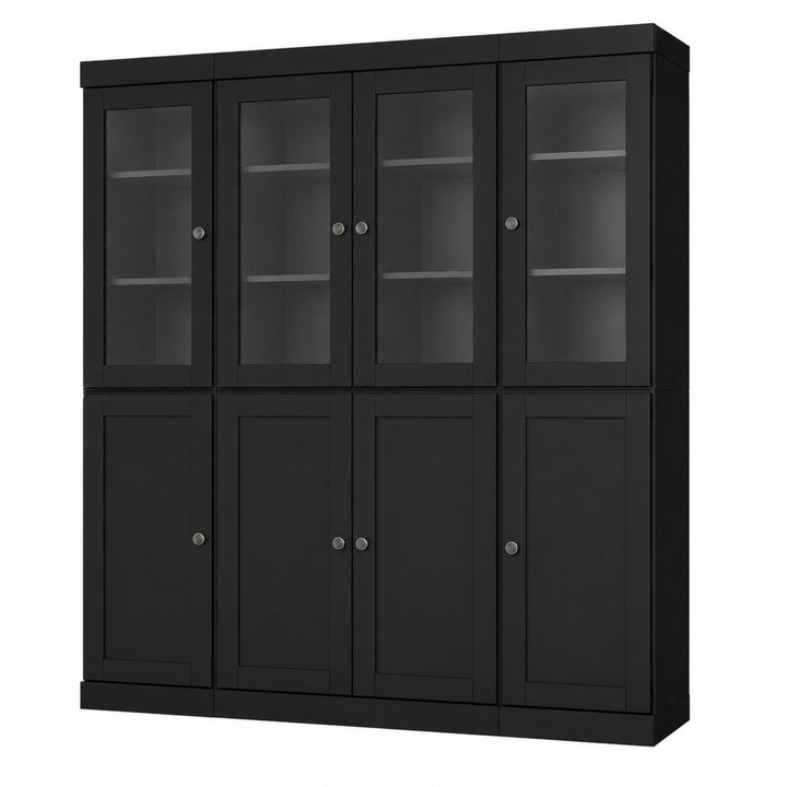 100% Solid Wood China Kitchen Pantry Cabinet, Tall Freestanding Modular Storage with Frosted Glass & Shaker Doors, Adjustable Shelves, 65" W x 71.5" H