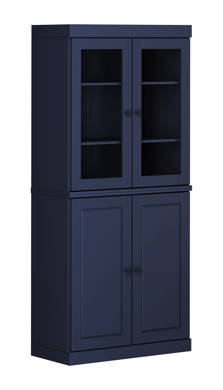 100% Solid Wood 6-Shelf 32" Bookcase, 2 Glass Doors, 2 Raised Panel Doors, Adjustable Shelves