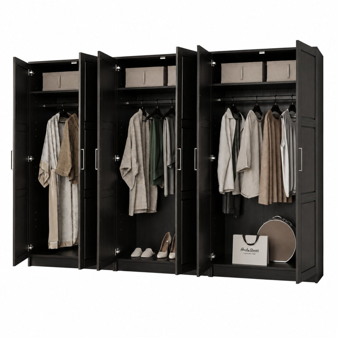 100% Solid Wood Modular 6-Door Wardrobe Armoire with Raised Panel Doors, Bedroom Closet Storage - Urban Collection