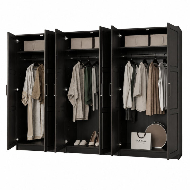 100% Solid Wood Modular 6-Door Wardrobe Armoire with Raised Panel Doors, Bedroom Closet Storage - Urban Collection