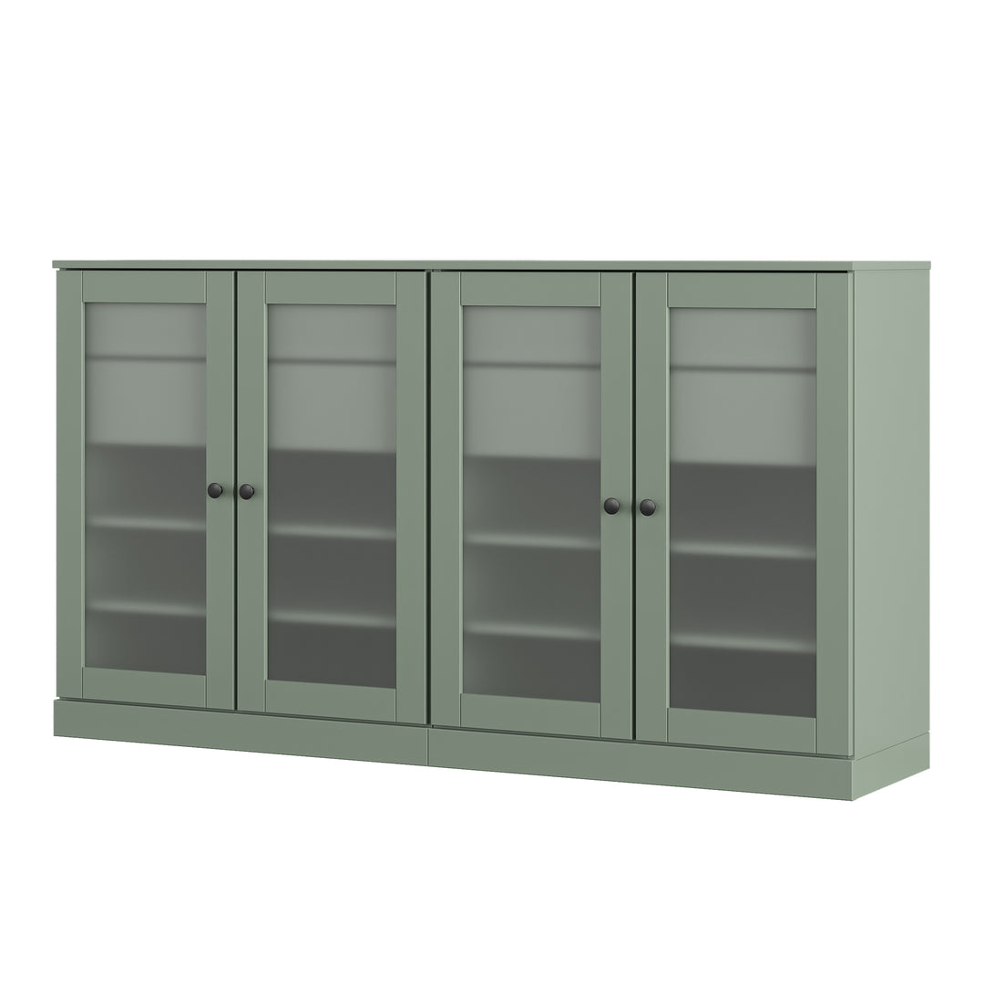 100% Solid Wood Sideboard Buffet with Frosted Glass Doors & 4 Drawers, Credenza Server for Dining Room Storage, Adjustable Shelves, 64" W x 35.75" H